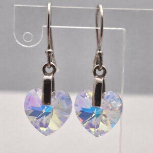 925 Sterling Silver Heart Earrings w/ Clear AB Swarovski-Style Crystals